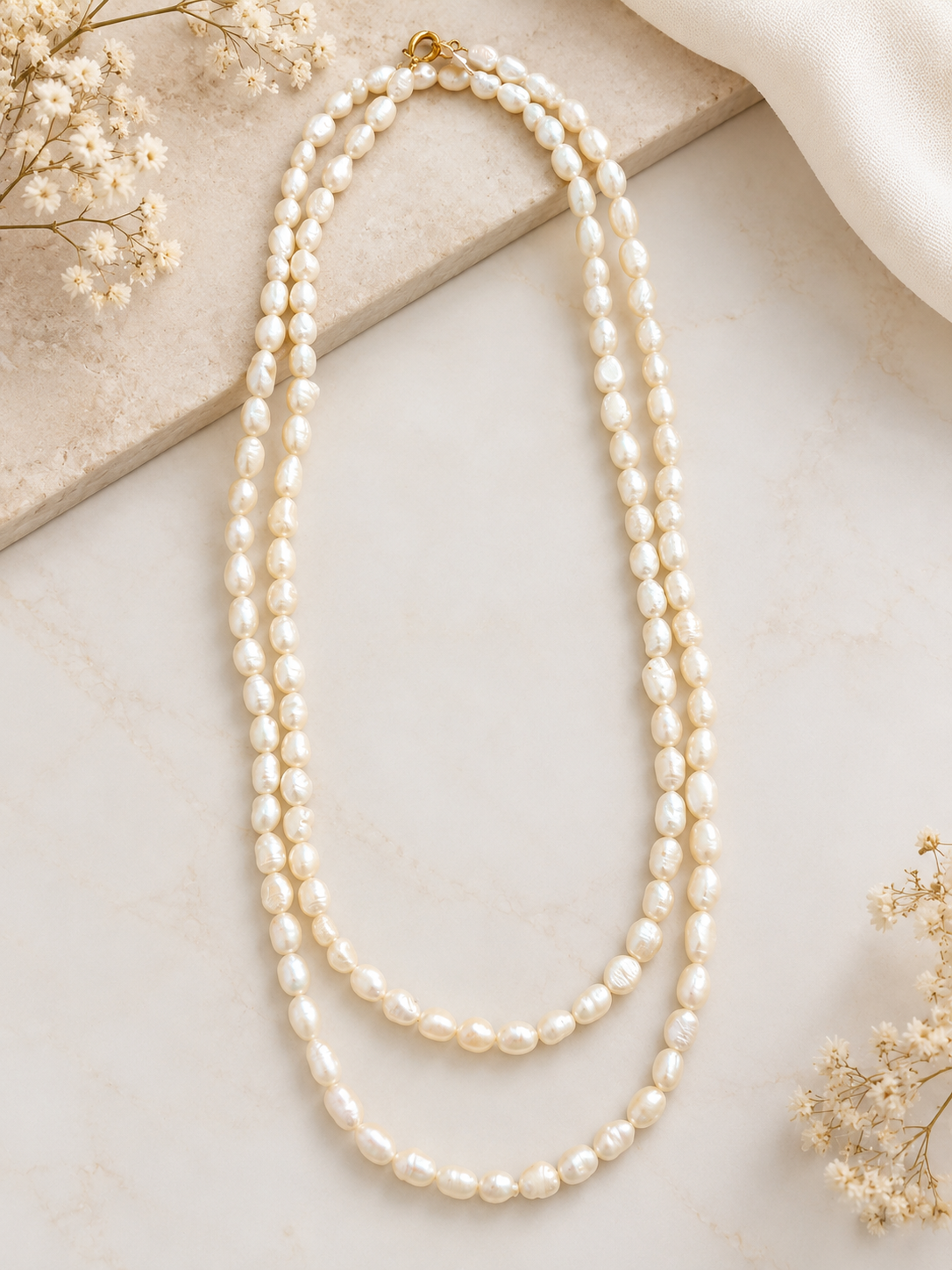 Colar Prata Dourada 925 Perolas