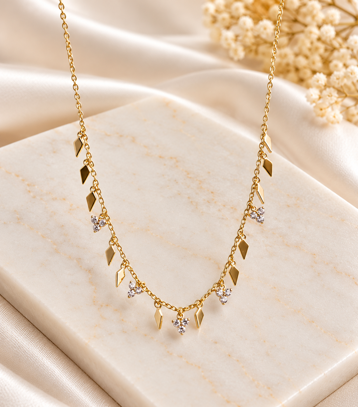 Colar PrataDourada925 12Pendentes 4 Zirconias
