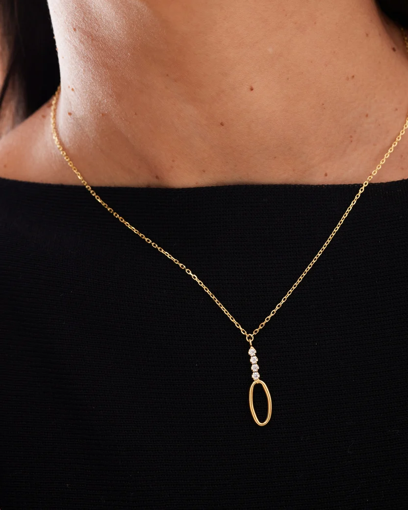 Colar PrataDourada925 Victoria Cruz Cristais Swarovski Fade Oval..