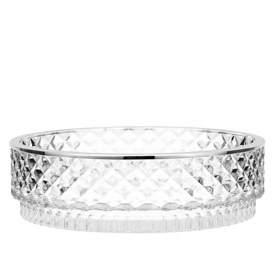 Fruteiro Diamond Vidro + BanhoPrata Topazio