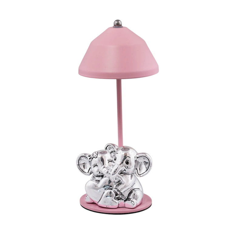 Luz de Presença Elefantes 22cm Rosa PVD Prateado