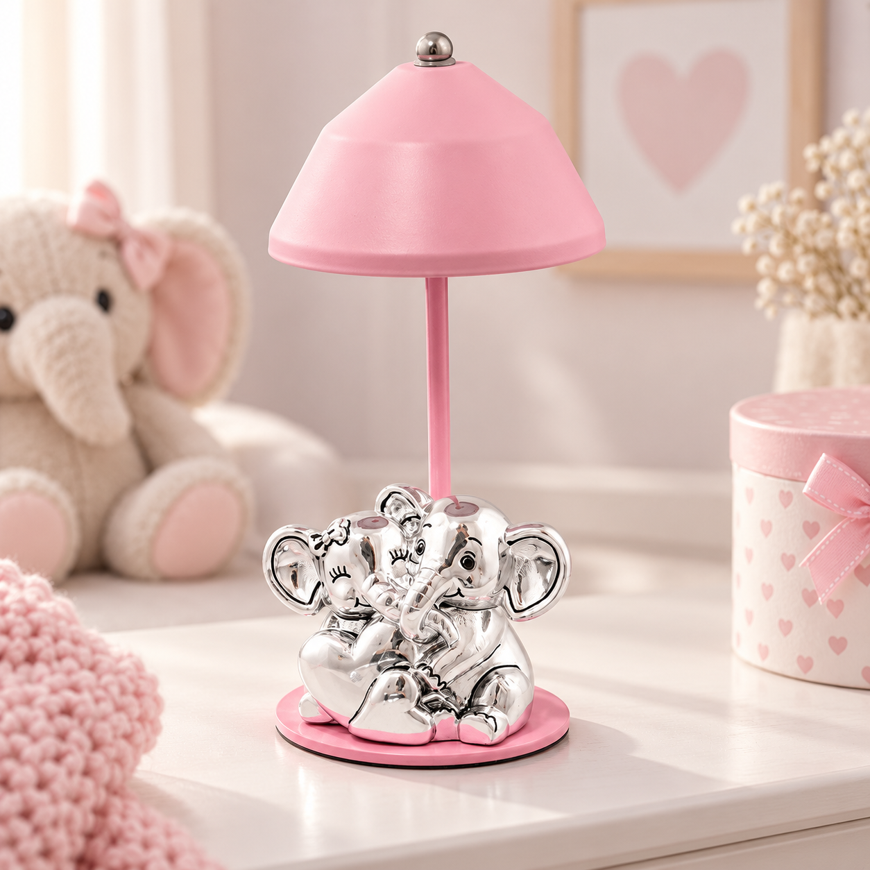 Luz de Presença Elefantes 22cm Rosa PVD Prateado1