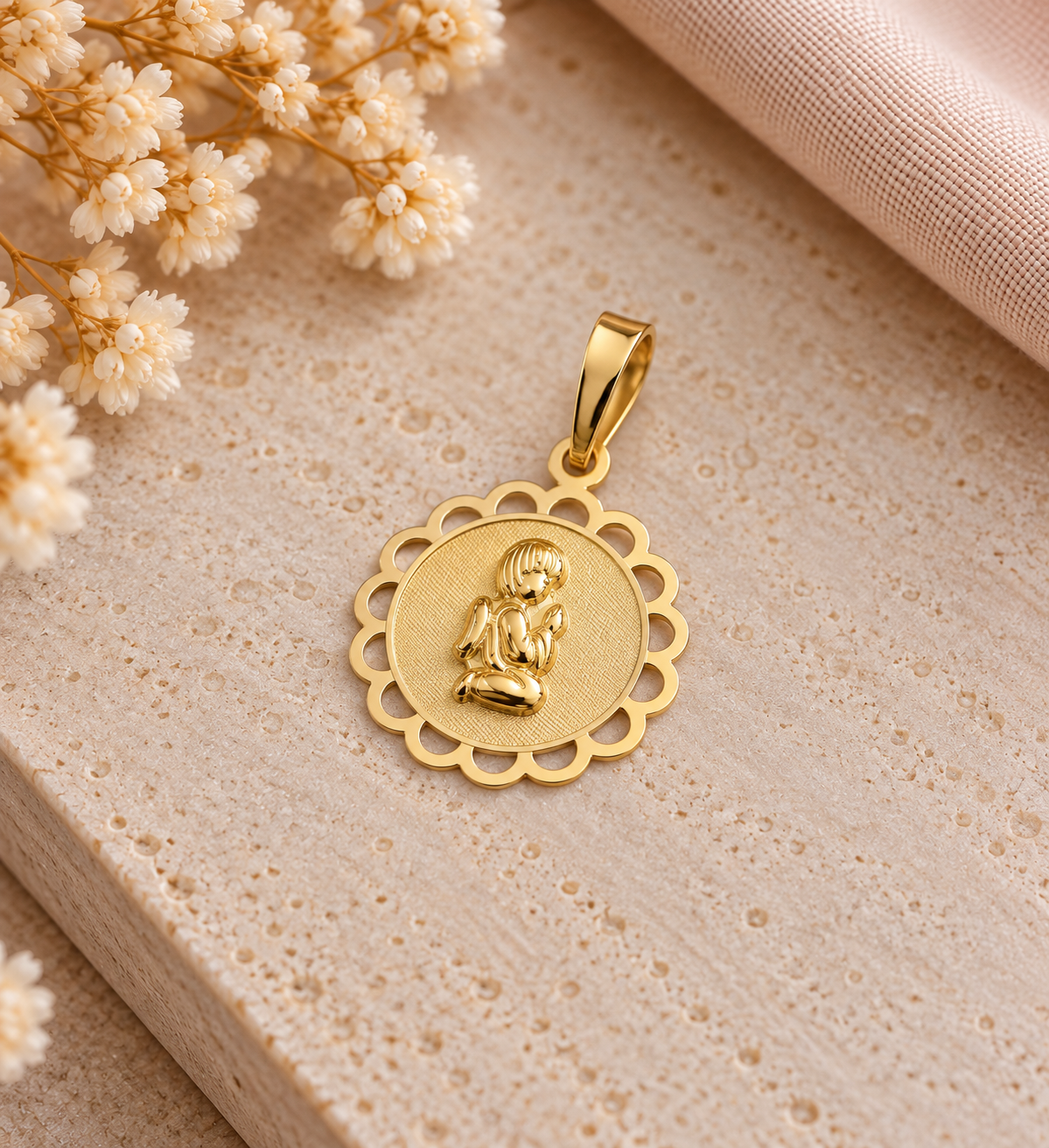 Medalha Ouro19.2Kt Anjo Flor