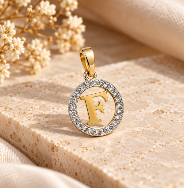 Medalha Letra F Ouro Bicolor 19,2Kt