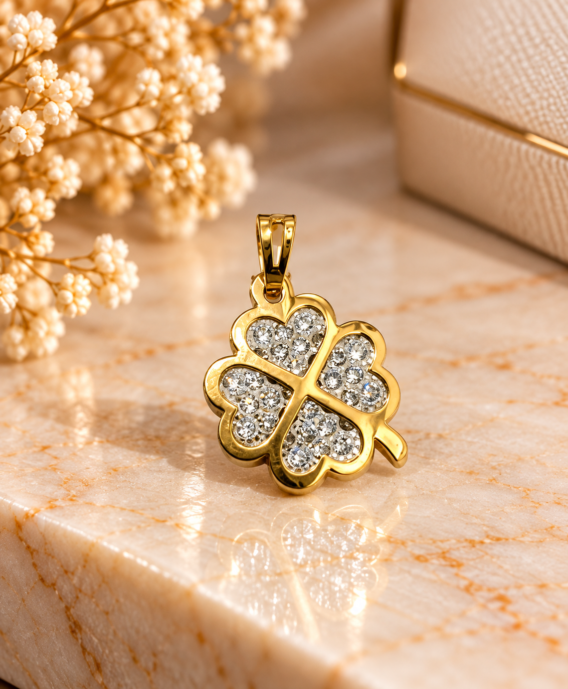 Medalha OuroBicolor19.2Kt Trevo Zirconias
