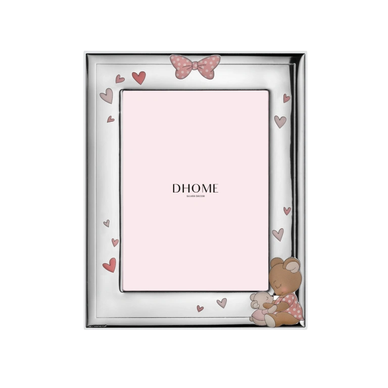 Moldura 9X3 Orsetto Fiocco Rosa PVP Prateado