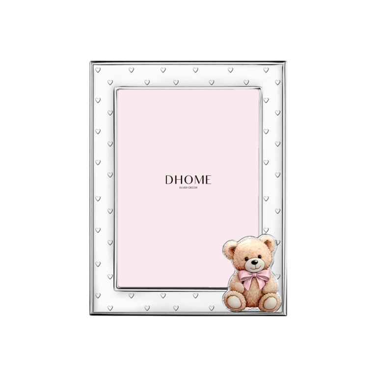 Moldura 9×13 Ursinho Rosa PVD Prateado