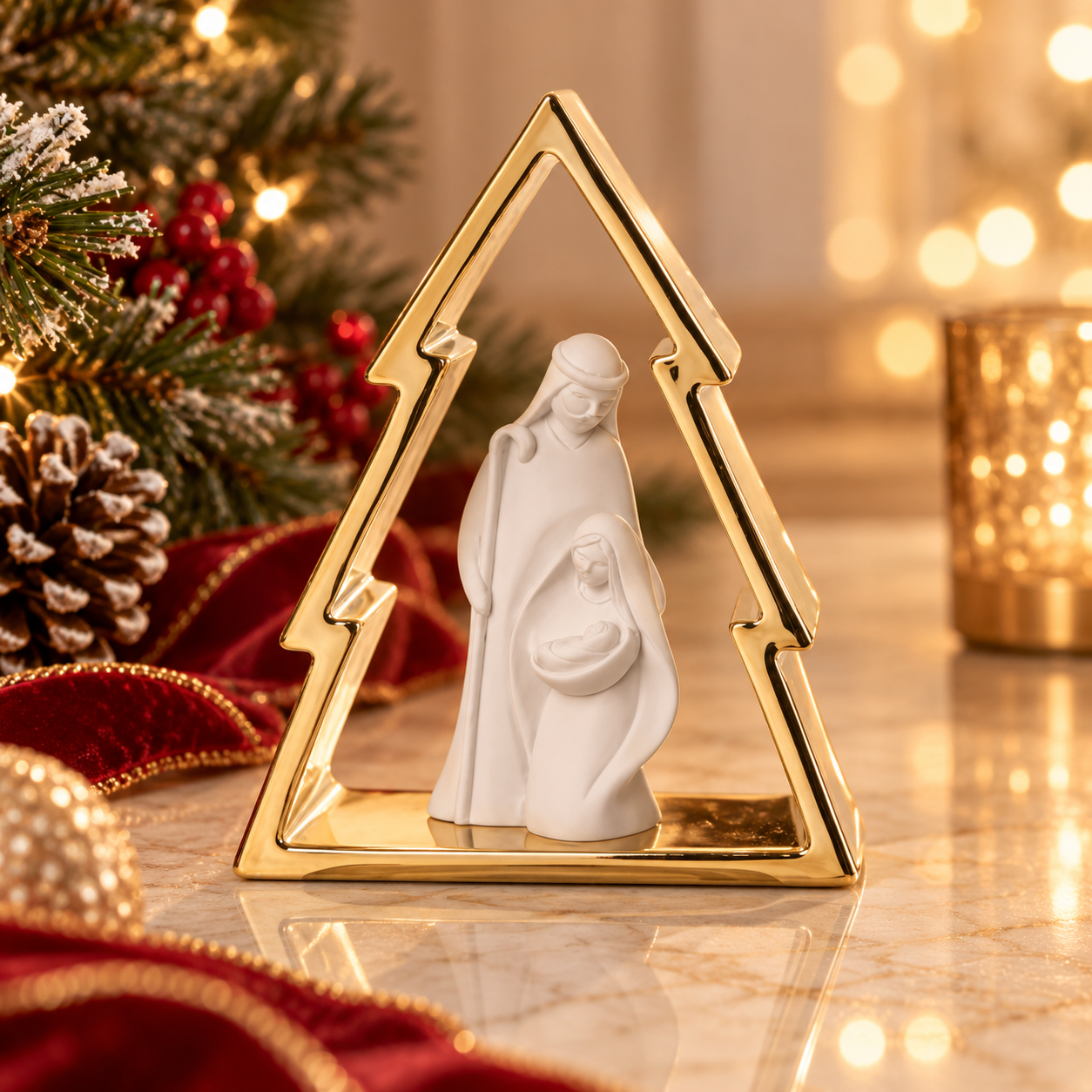 Presépio Resina Arvore de natal Dourado 16cm.