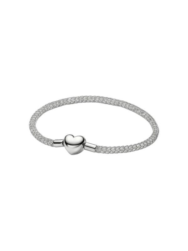 Pulseira Malha Brilhante Coração Pandora