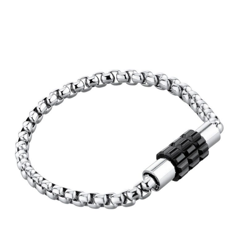 Pulseira Aço HASSU Malha c Centro Preto