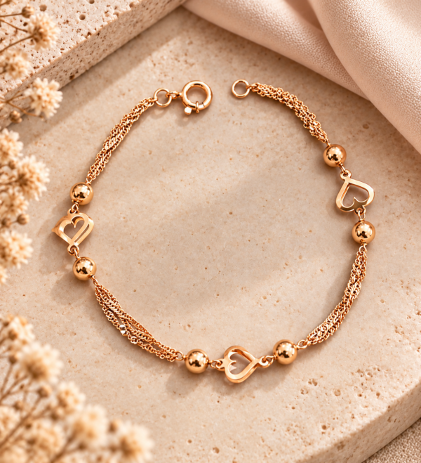 Pulseira Corações e Bolas Ouro 19,2kt