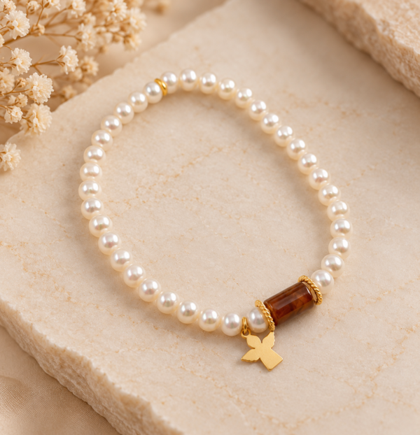 Pulseira Pérolas Amuleto Prata