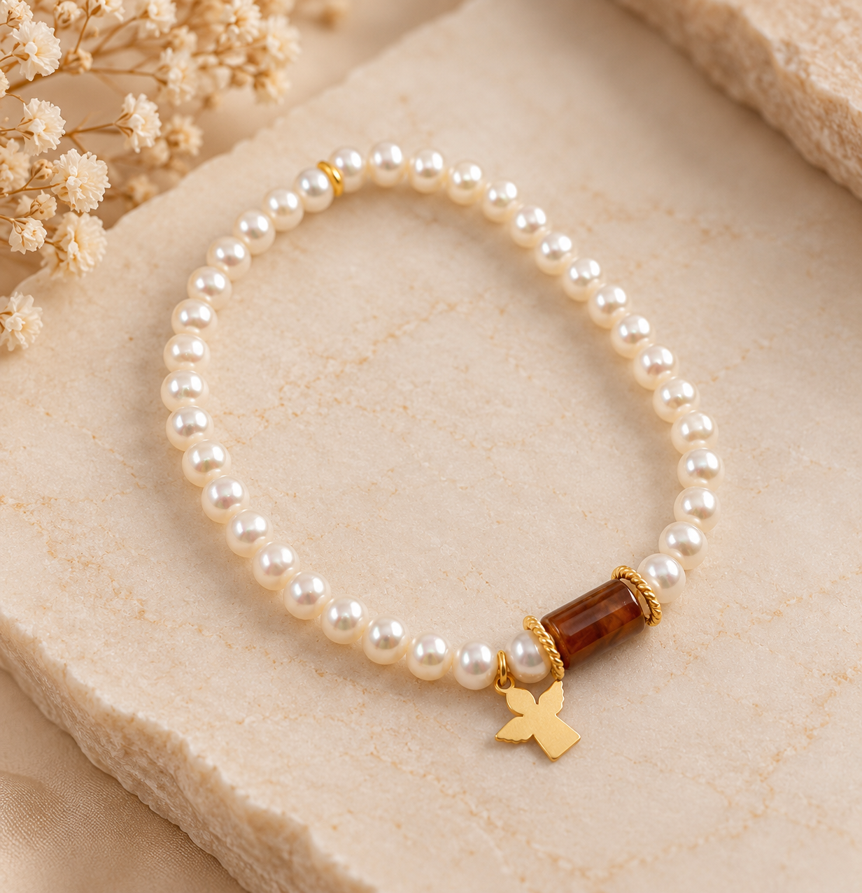 Pulseira Pérolas Amuleto Prata