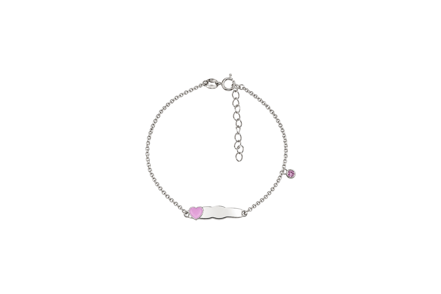 Pulseira Prata 925 Chapa Coração Rosa Zircónias Lolipop