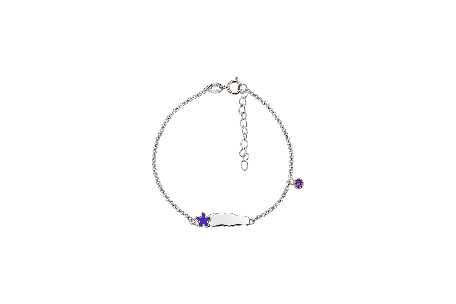 Pulseira Prata 925 Flor Violeta Chapa Lollipop