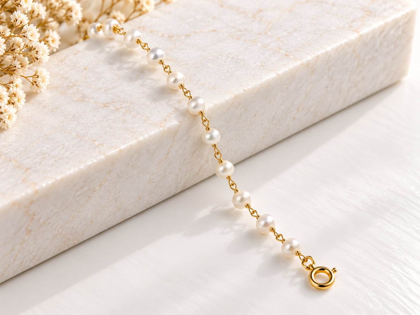 Pulseira Prata Dourada 925 Pérolas