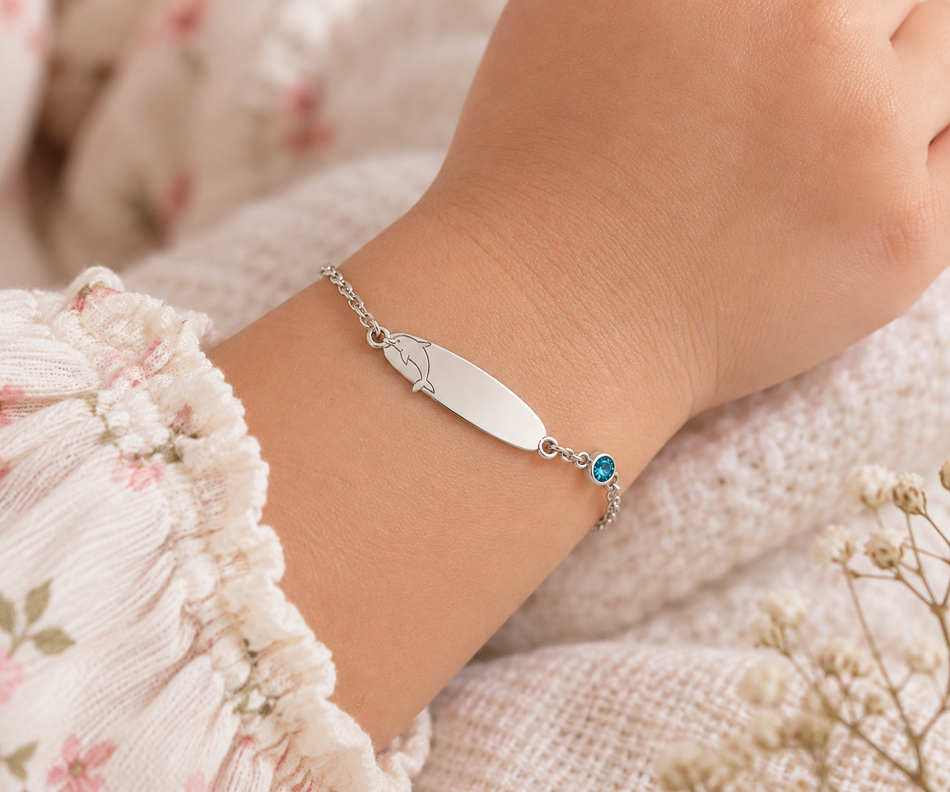 Pulseira Prata925 Chapa Golfinho 1Zirconia.