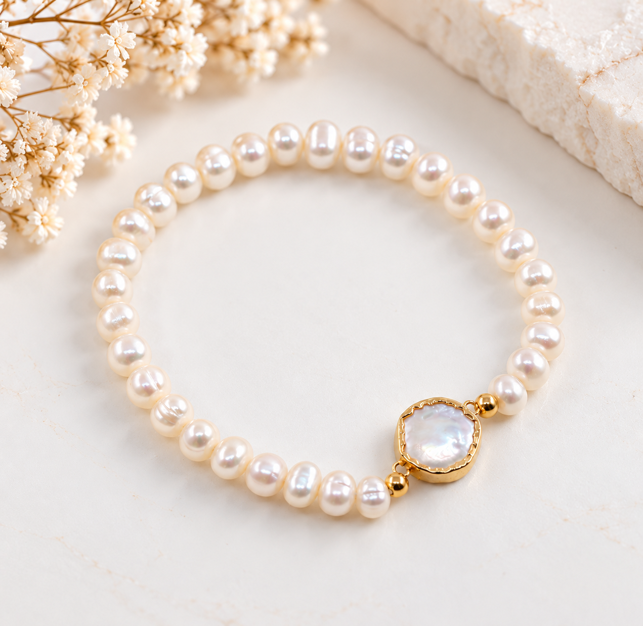 Pulseira Prata925 Pérolas + Madrepérola