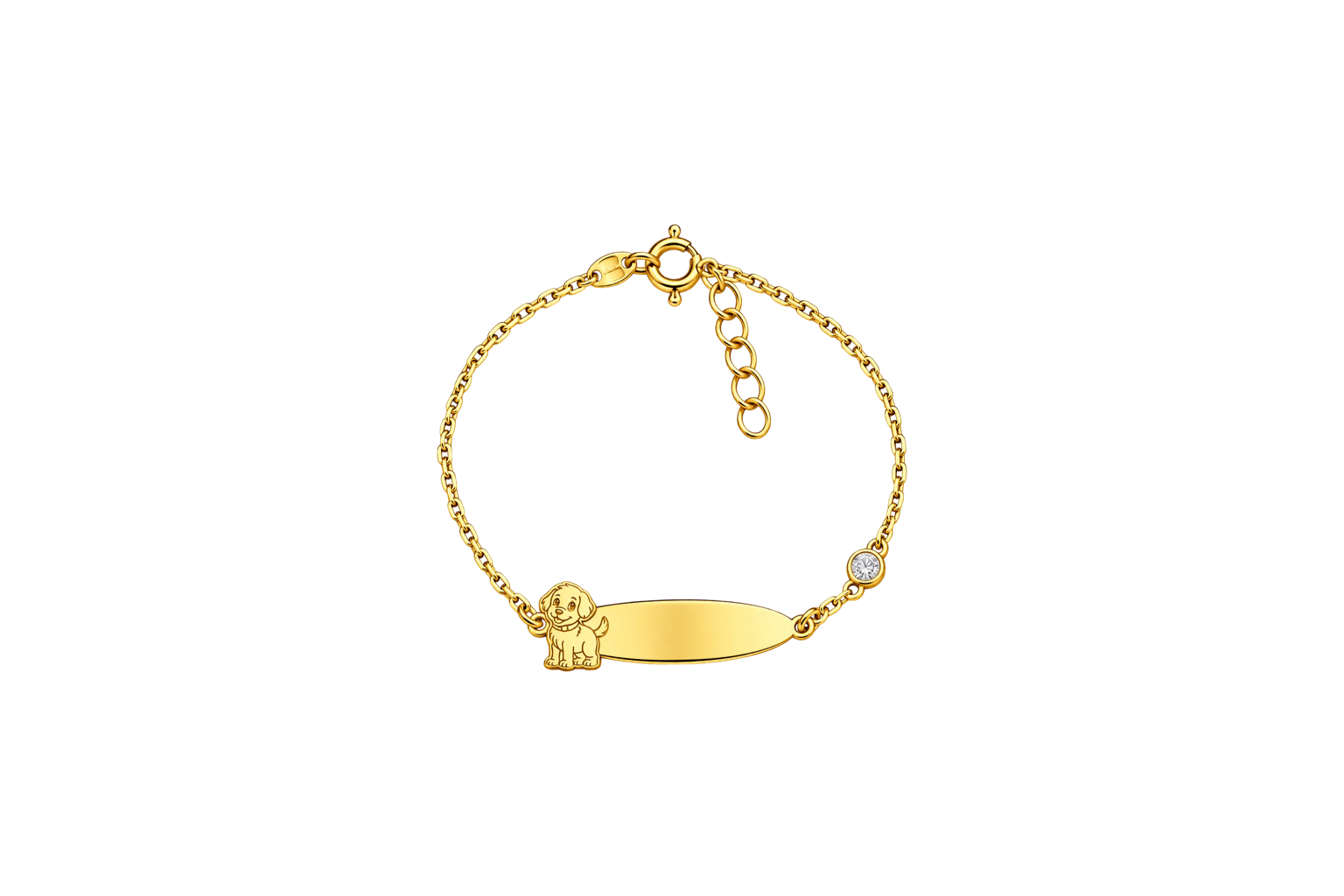 Pulseira PrataDourada925 Chapa Cão 1Zirconia
