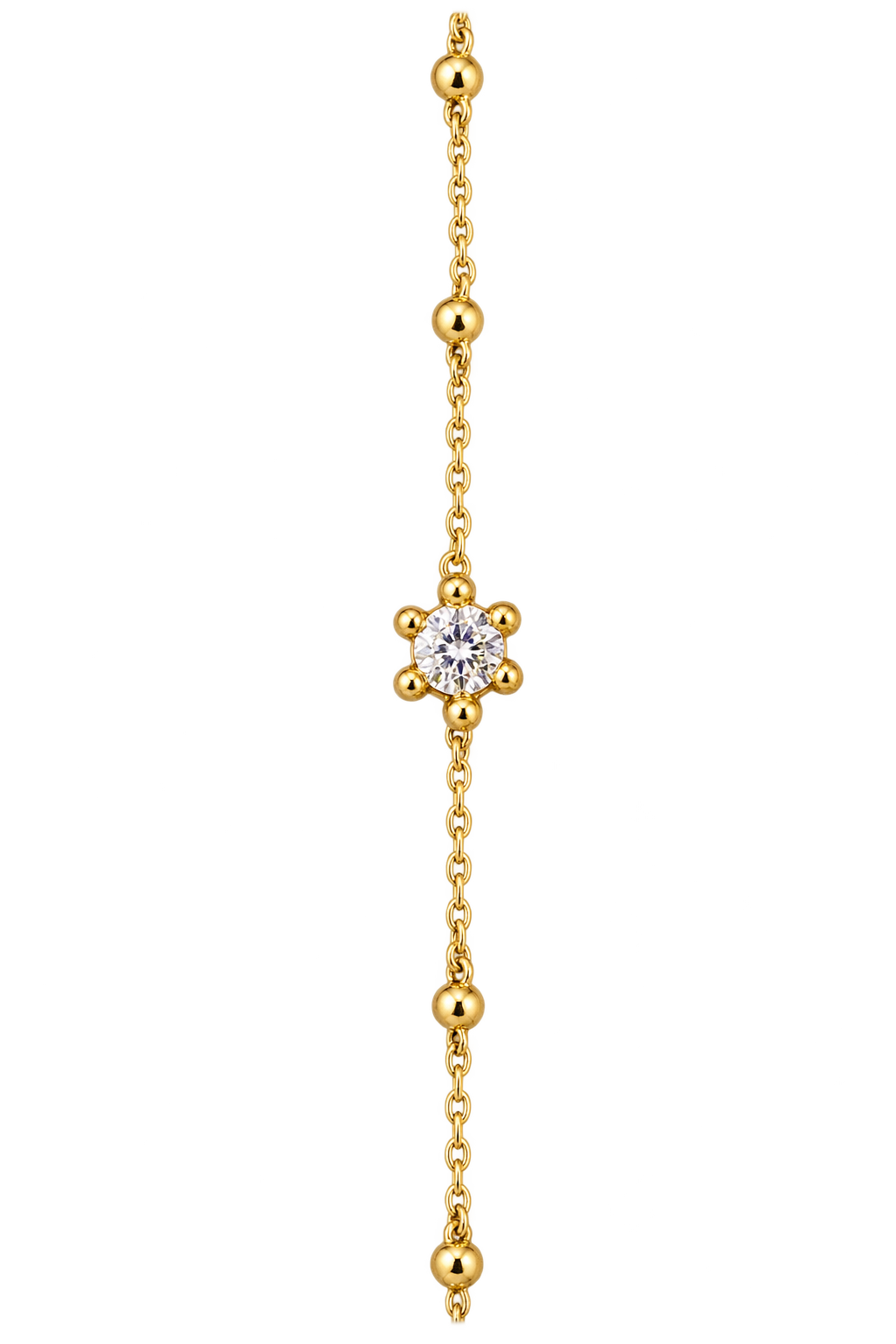 Pulseira PrataDourada925 EC Bolinhas 1Solitario Zirconias