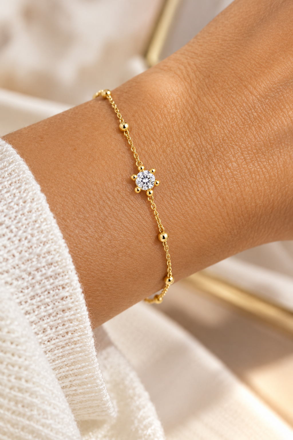 Pulseira PrataDourada925 EC Bolinhas 1Solitario Zirconias.