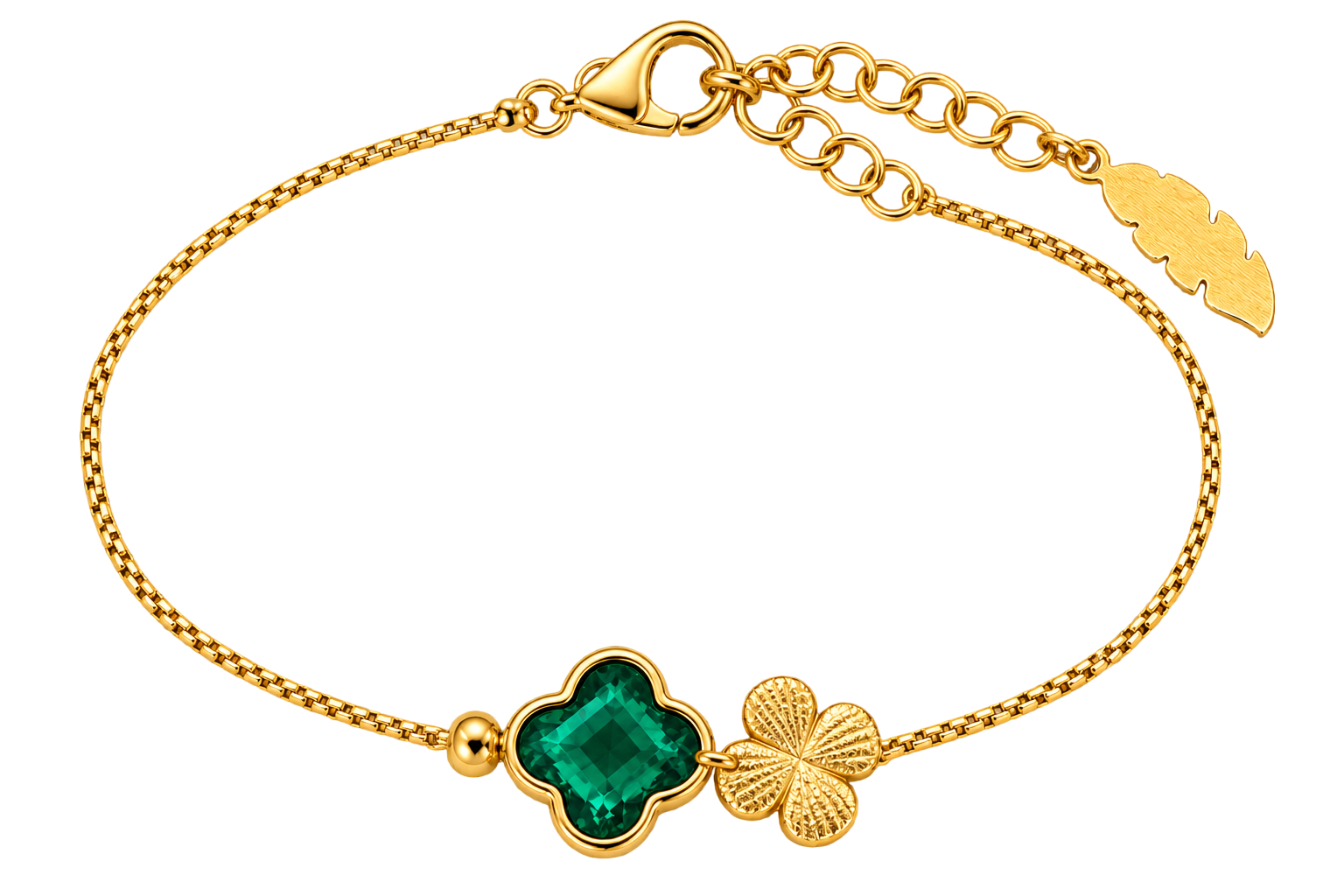 Pulseira PrataDourada925 EC Flores Quartzo Verde