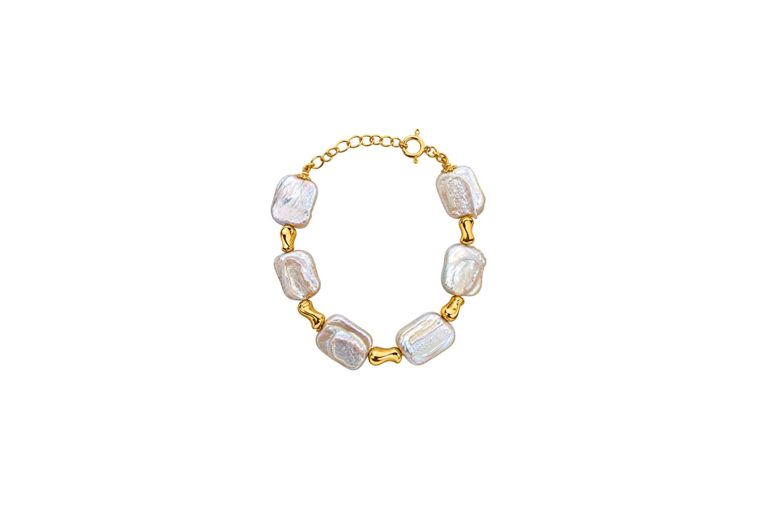 Pulseira PrataDourada925 Perolas Pastilha Retangulares Topazio