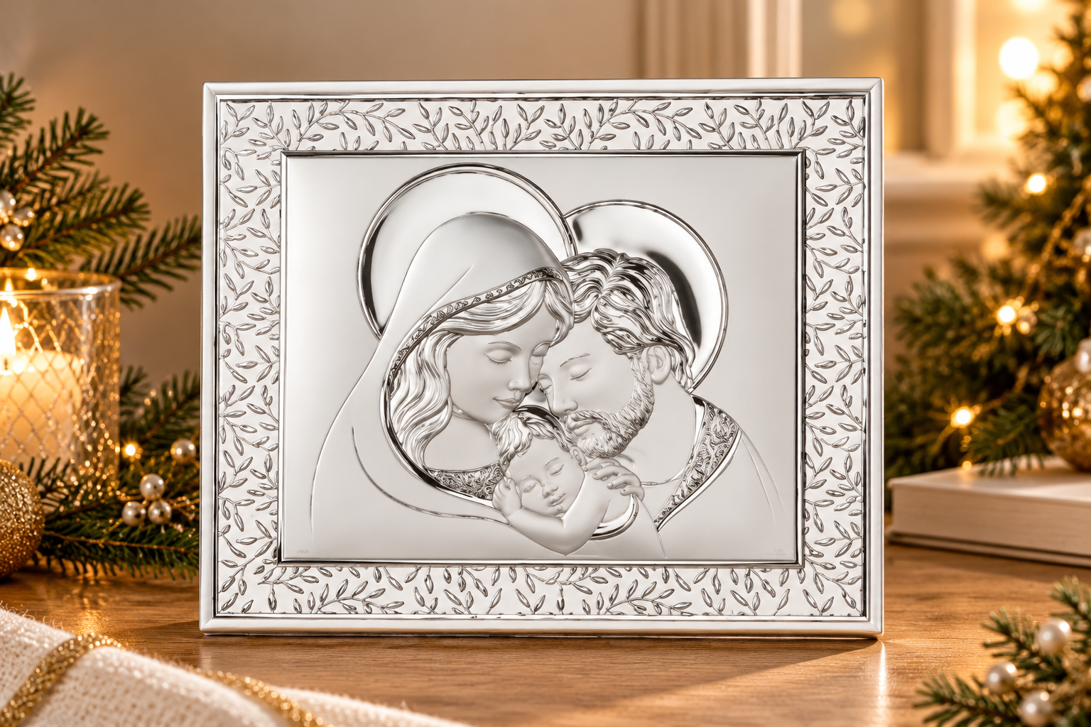 Quadro Folhas Sagrada Familia 25X20 PVD Prateado
