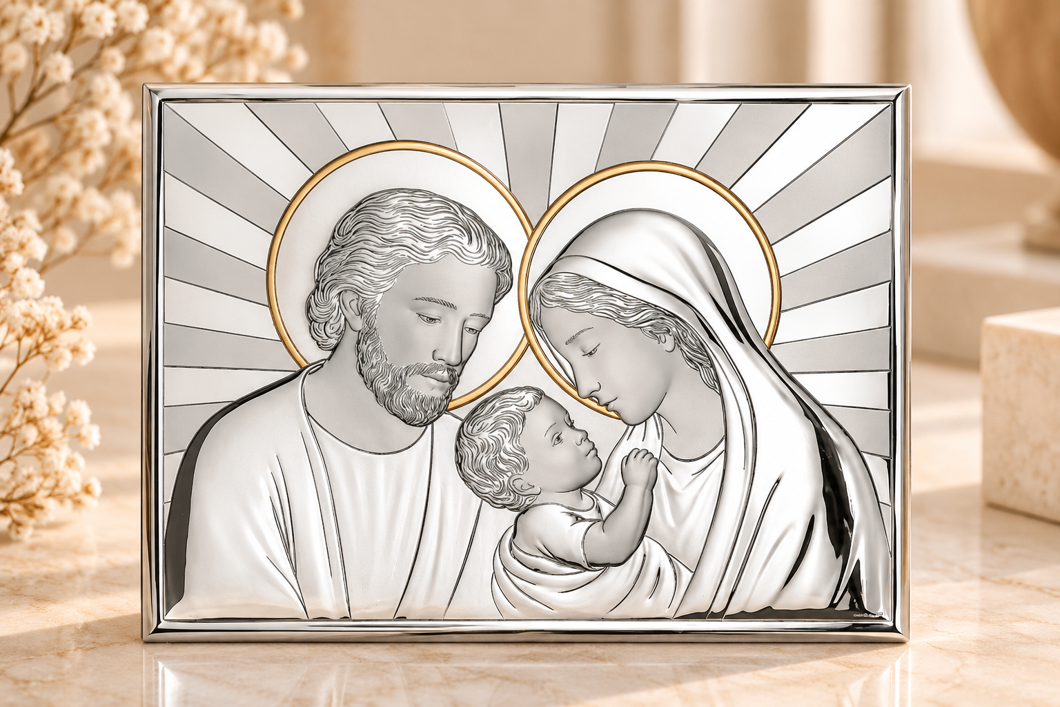 Quadro Icon SagradaFamilia 30.5x22cm PVD Prateado1