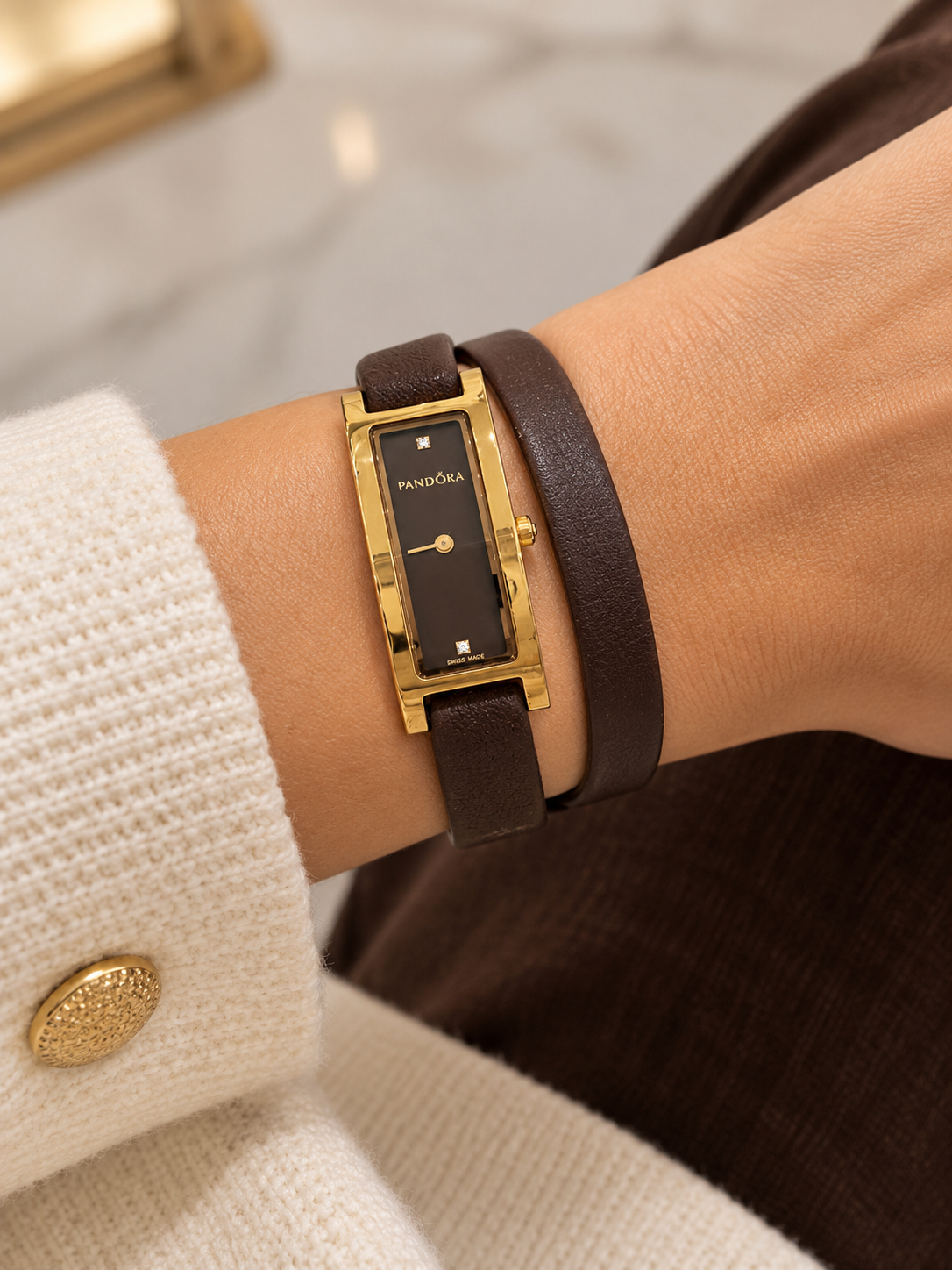 Relógios Cobreado Bracelete 2 voltas Pandora.